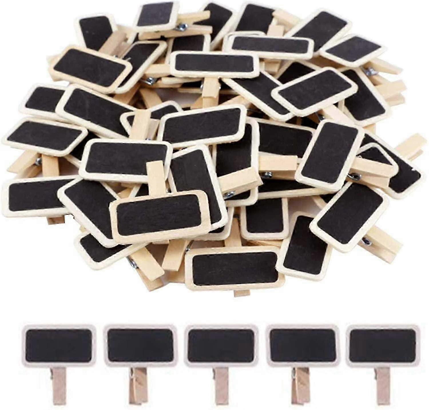 50 Pack Mini Note Wooden Blackboard Chalkboards Square Paper Clips,...