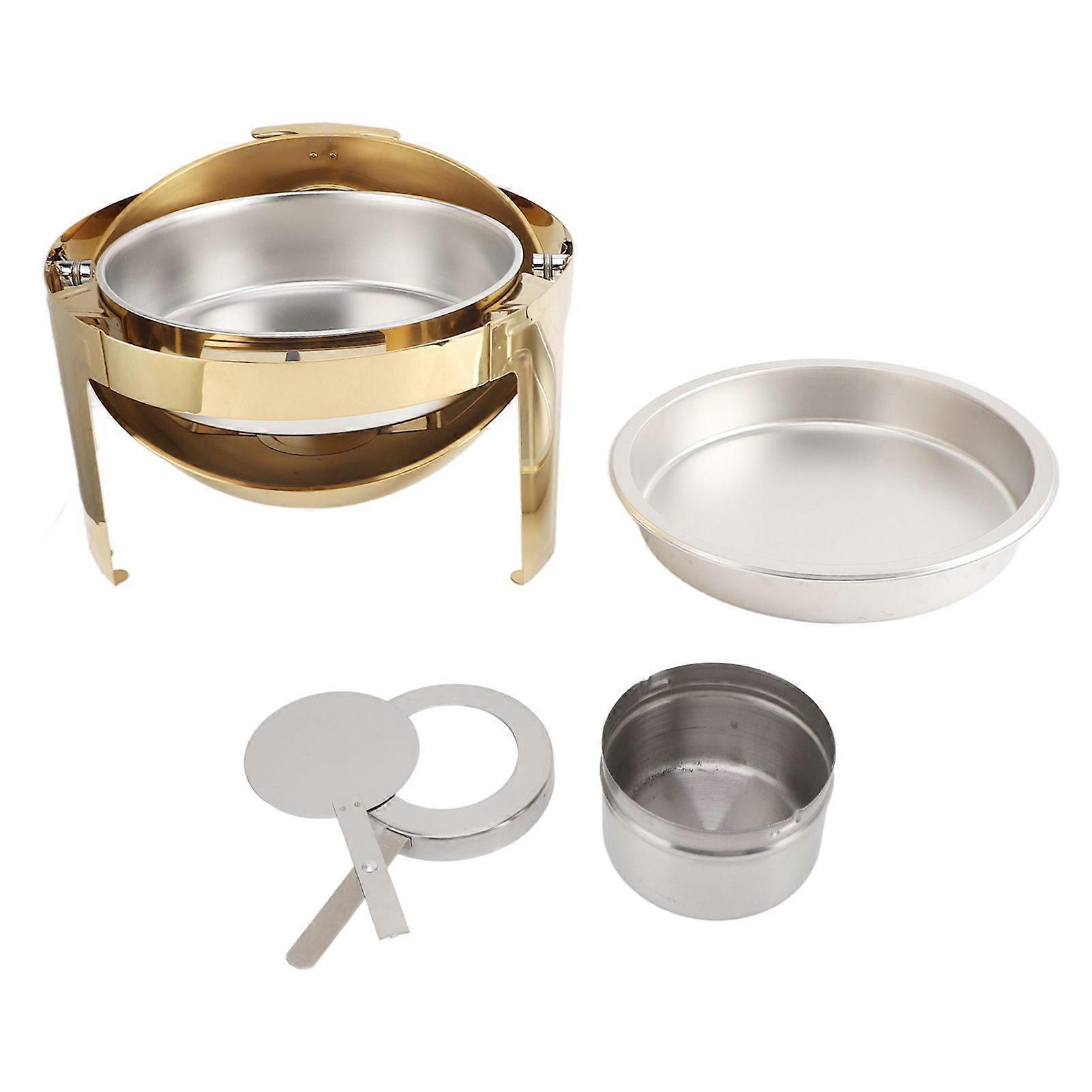Chafing Dish Buffet Set 6L Stainless Steel Alcohol Heated Round Catering Food Warmer with Food Pan Visible Lid for Event Party Holiday Gold 1 Compartm