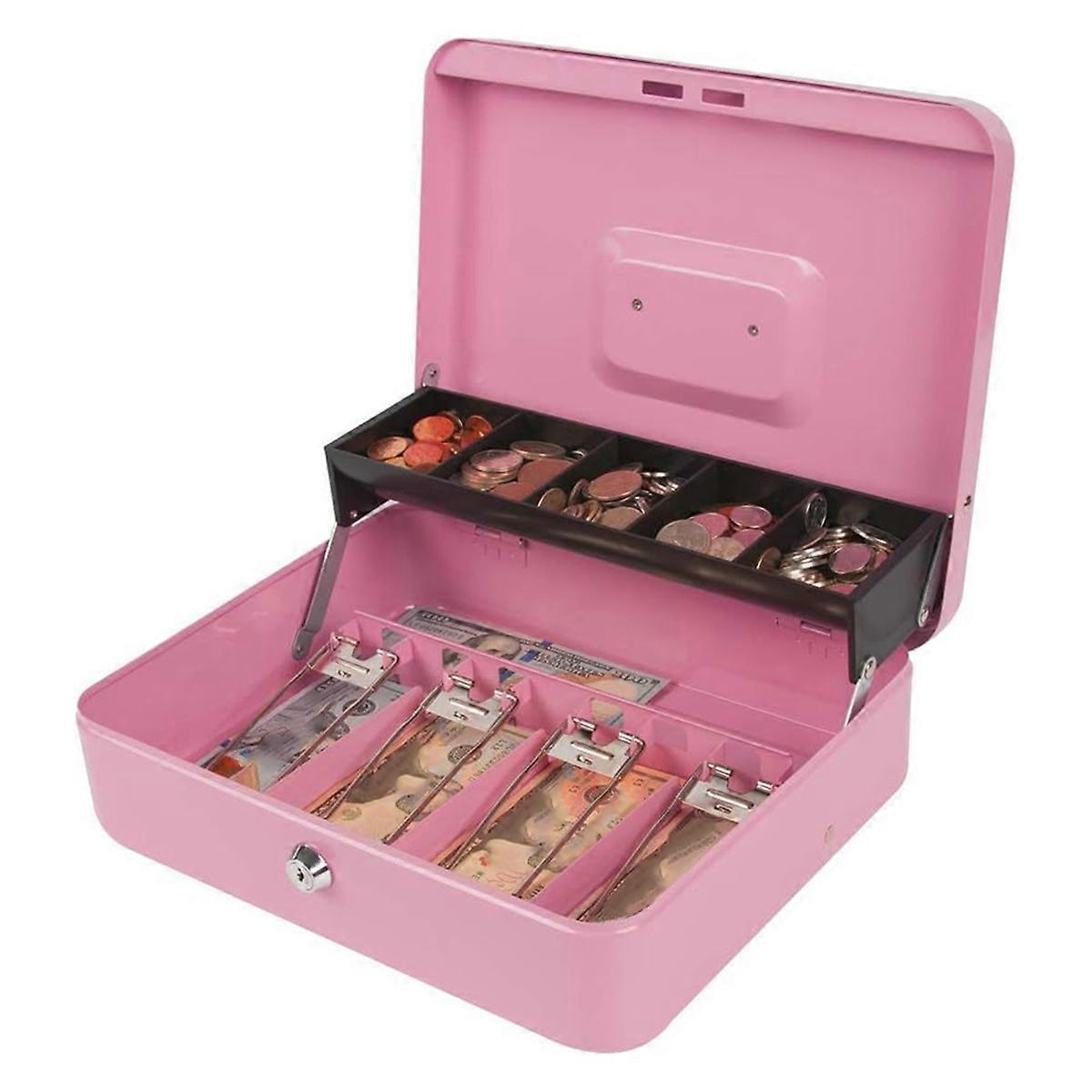 Security Storage Box Lockable Metal Cash Box with Cash Tray Capacity Multi Compartment Portable Home Safe C