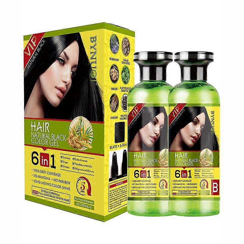 6-in-1 Natural Hair Color Gel - A&B Formula, Semi-Permanent Hair Dye for Gray Coverage, Shiny Hair, Sturdy Color, Plant-Based