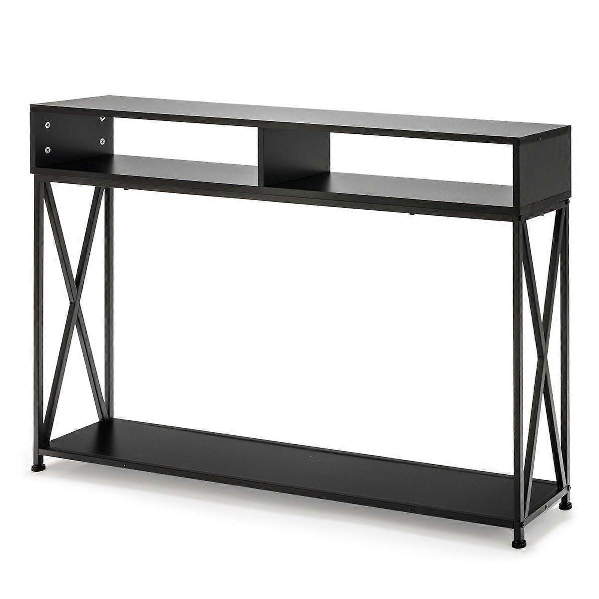 Black console table with open shelf and steel frame 120 x 23 x 79 cm