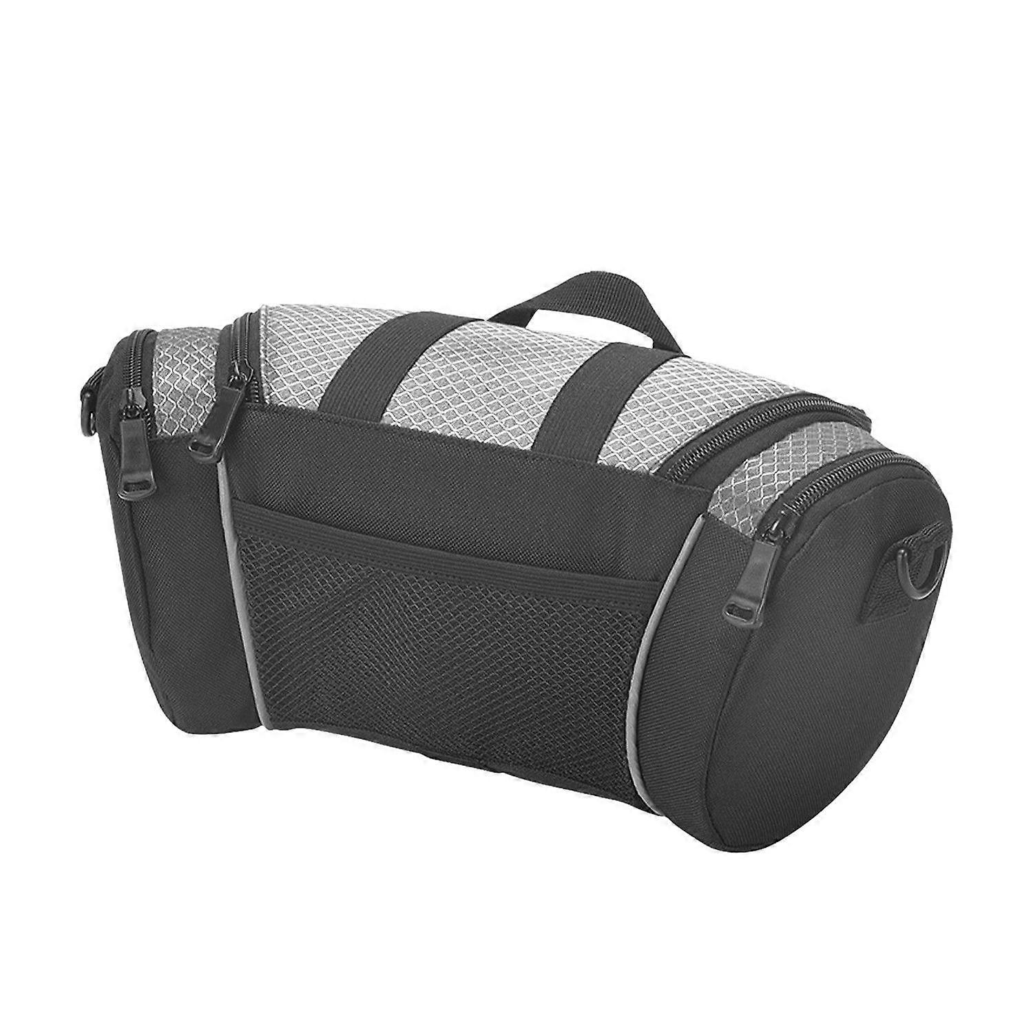 Bike Handlebar Bag 5L Large Capacity Nylon Front Handlebar Frame Storage Bag with Reflective Strips(Black)