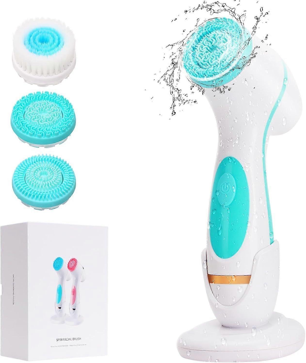3 in 1 electric facial brush with 3 brush heads for deep pore cleansing(Blue)