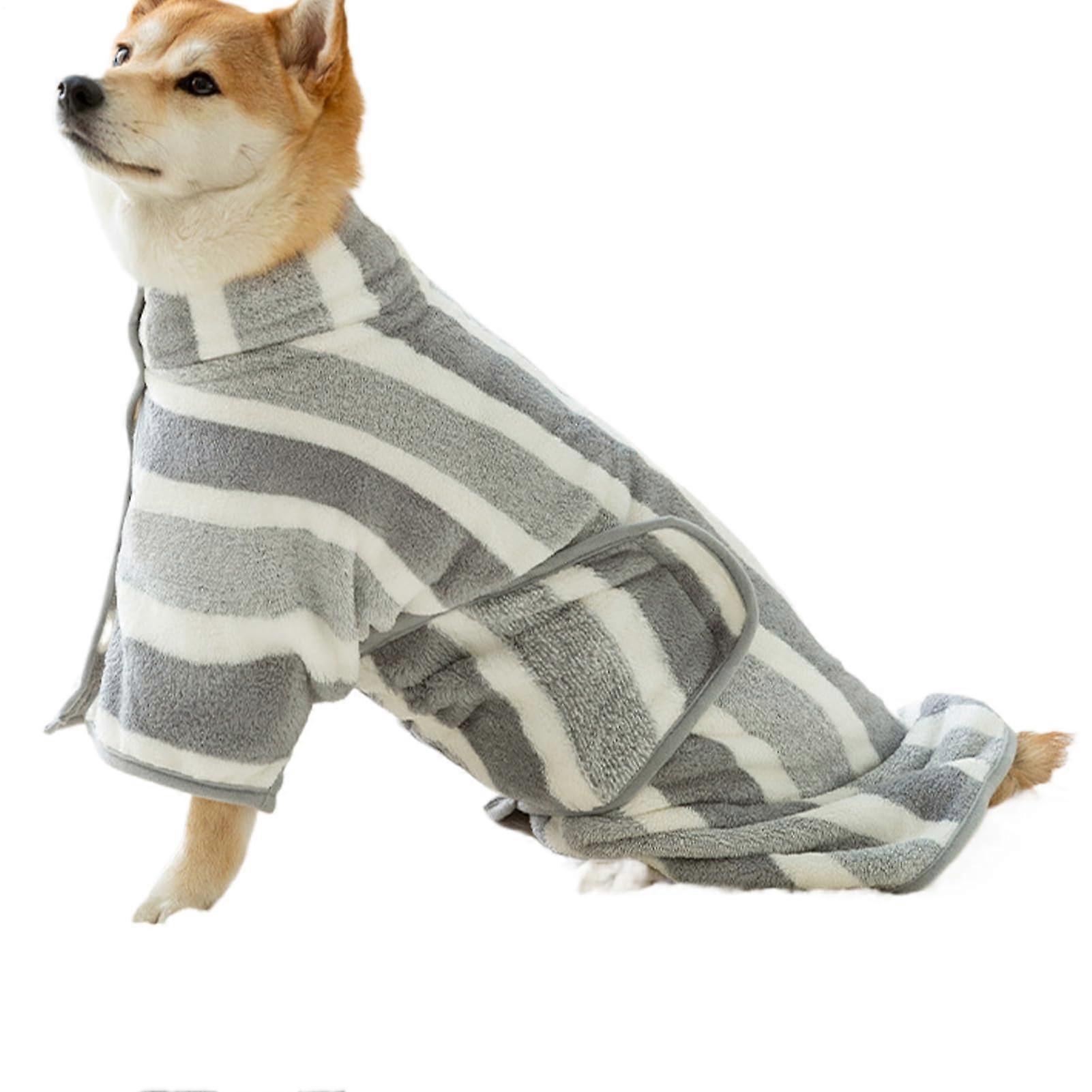 Dog Bath Towel Absorbent Microfibre Stripes Grey And White, Size L, For After Swimming Bath Or Shower, Home And Car Use