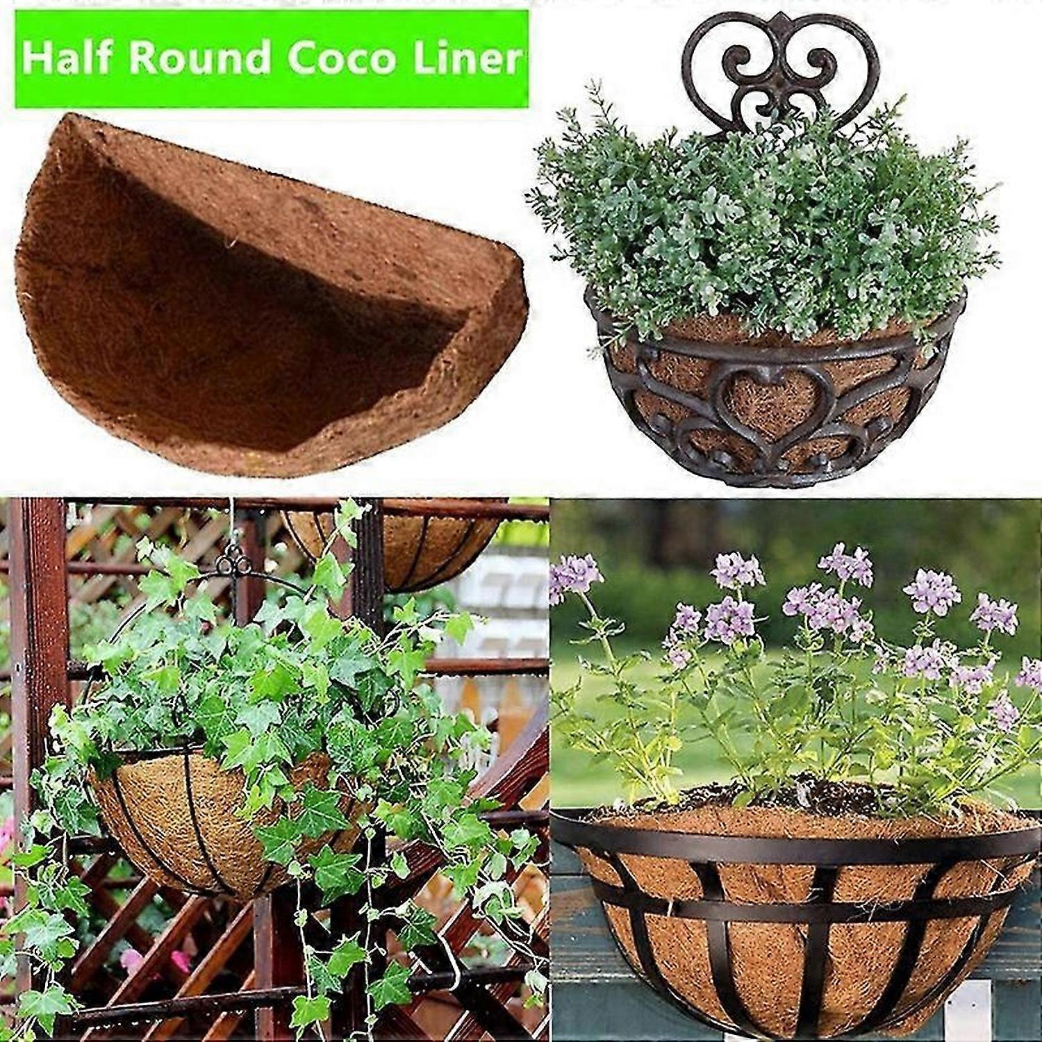 Half Circle Planter Fiber Liners for Wall Baskets 2Pack 14 Inch