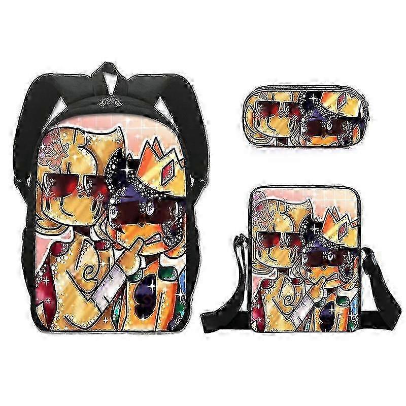 Mikecrak Cartoon Large Capacity Backpack Polyester Single Layer Pencil Case Fashionable Simple Small Satchel Three-piece Set
