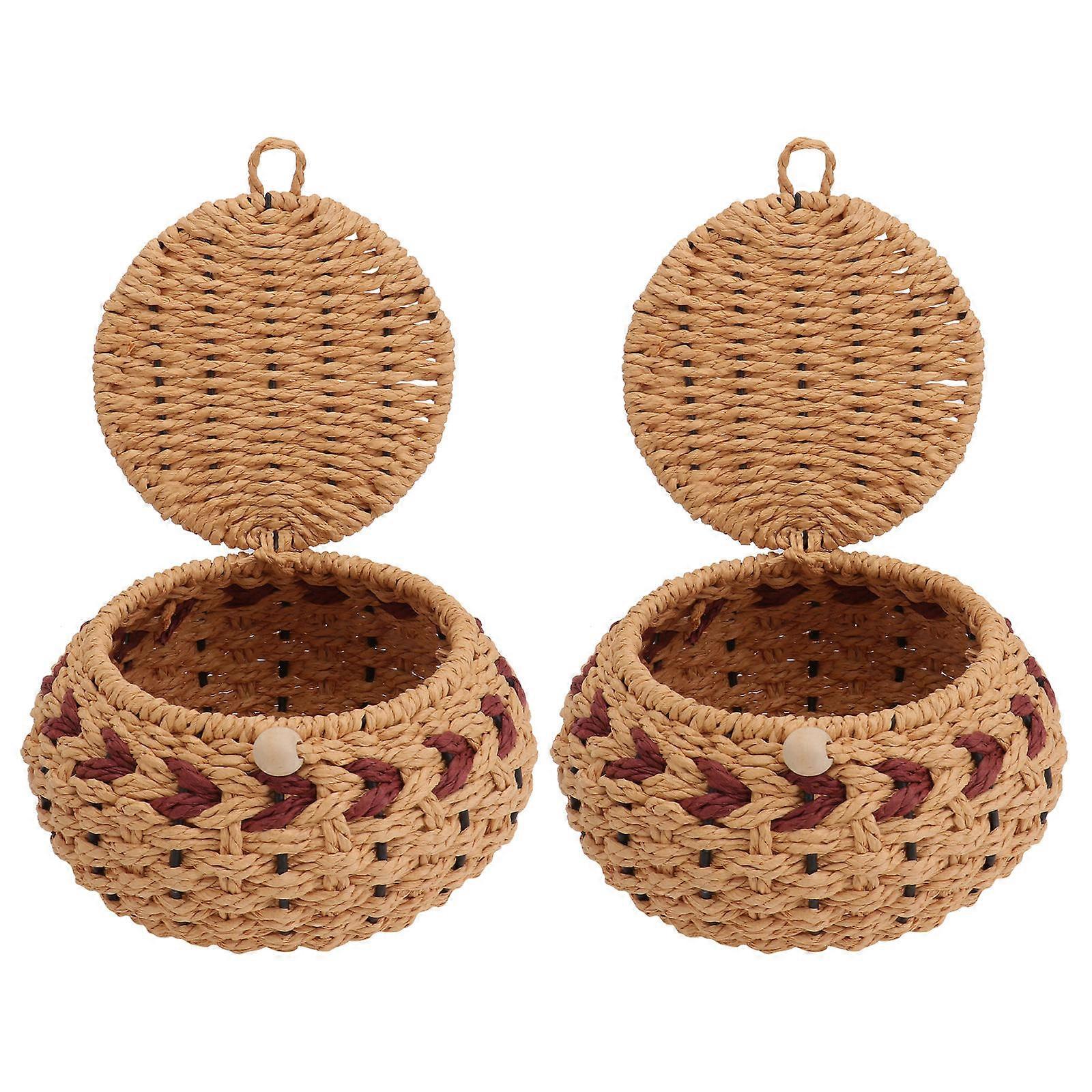 Brown Weave Storage Bin For Leisure Time Go Game Stones Round Shape Storage 2Pcs