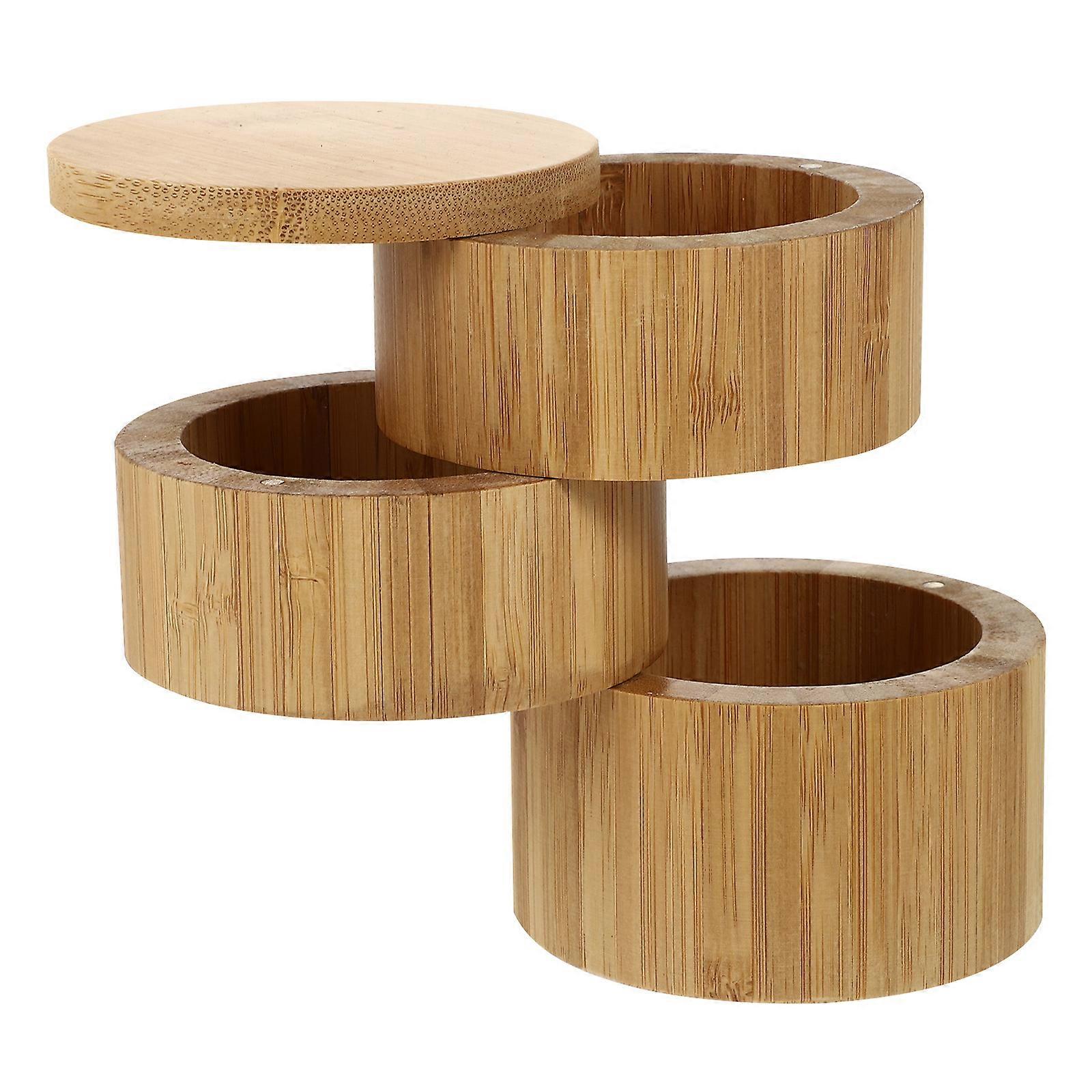 Brown Bamboo Seasoning Pot Kitchen Condiment Holder Three Layer 1Pcs