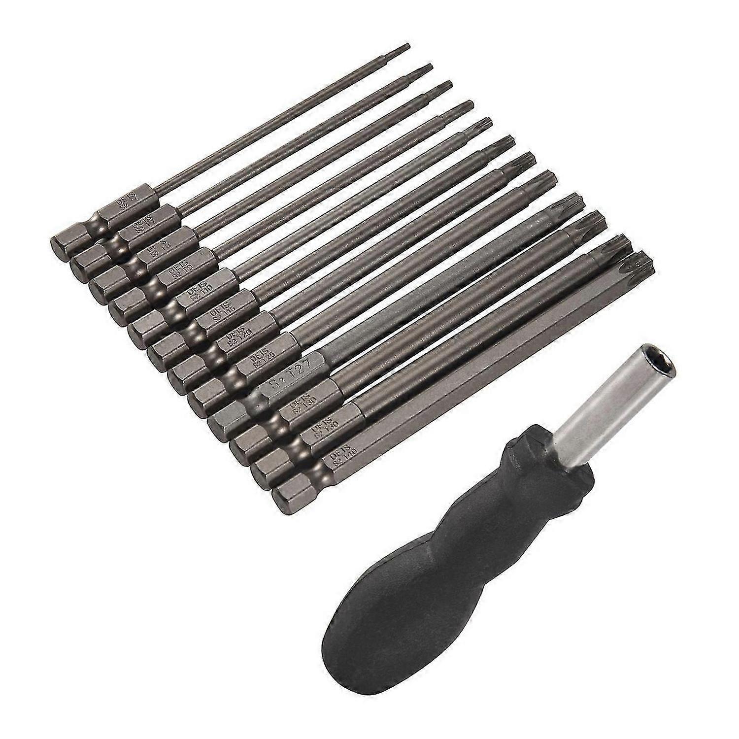 13Pcs 100mm Torx Long Screwdriver Bits Set, Magnetic Torx Bit Set T6-T40, 1/4 Inch Hex Shank Electri