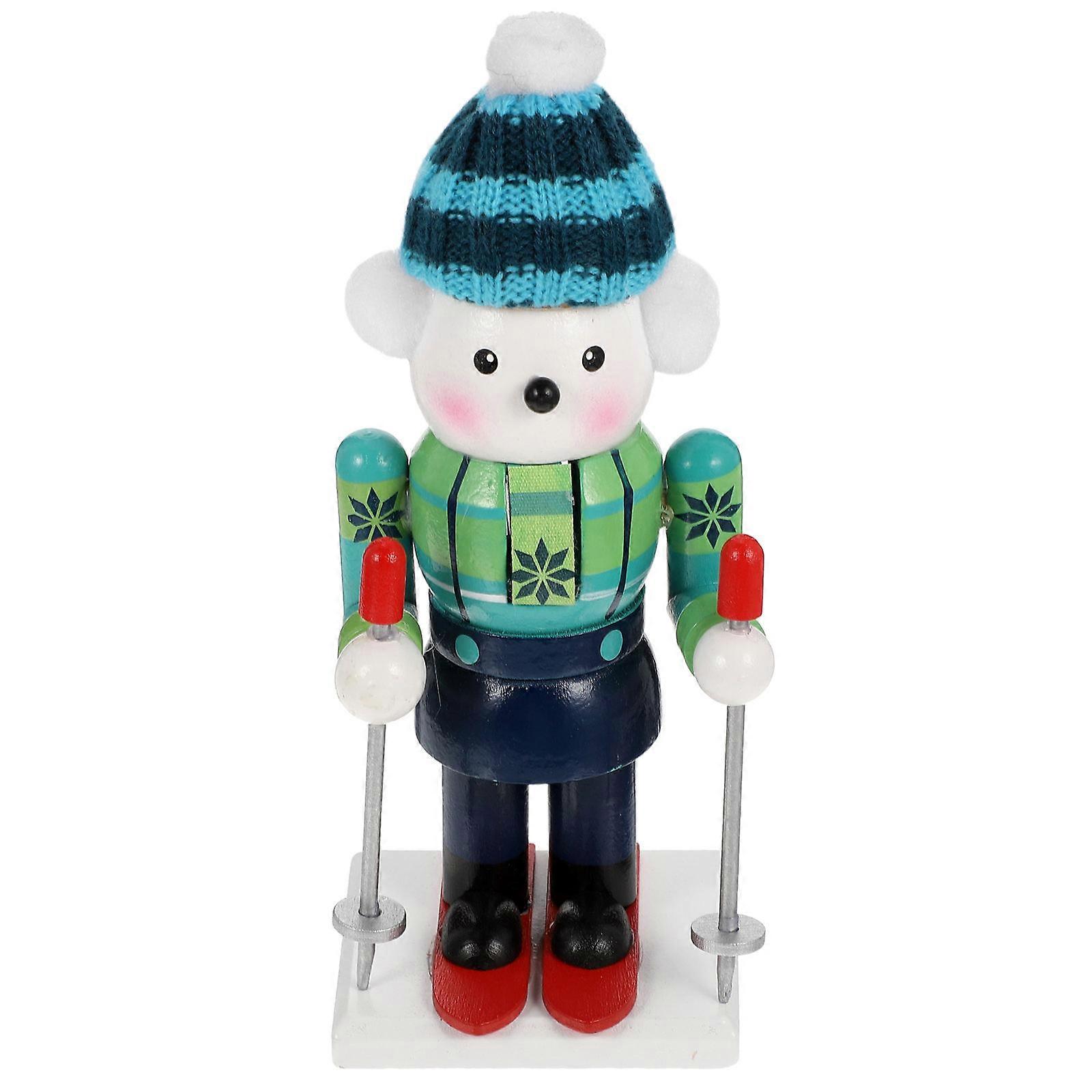 Nutcracker Christmas Animal Wooden Nutcracker Soldier Desktop Decor Light Green with Mouth Opening Feature 1Pack