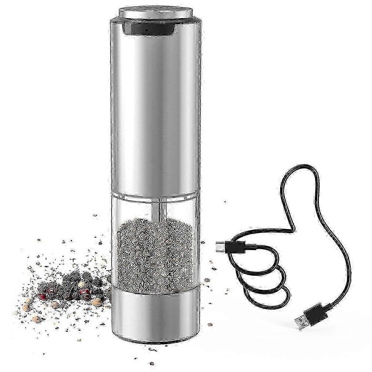 Rechargeable Electric Pepper Grinder, Stainless Steel Pepper Mill With Led Light And Adjustable Coarseness SZRH A-G