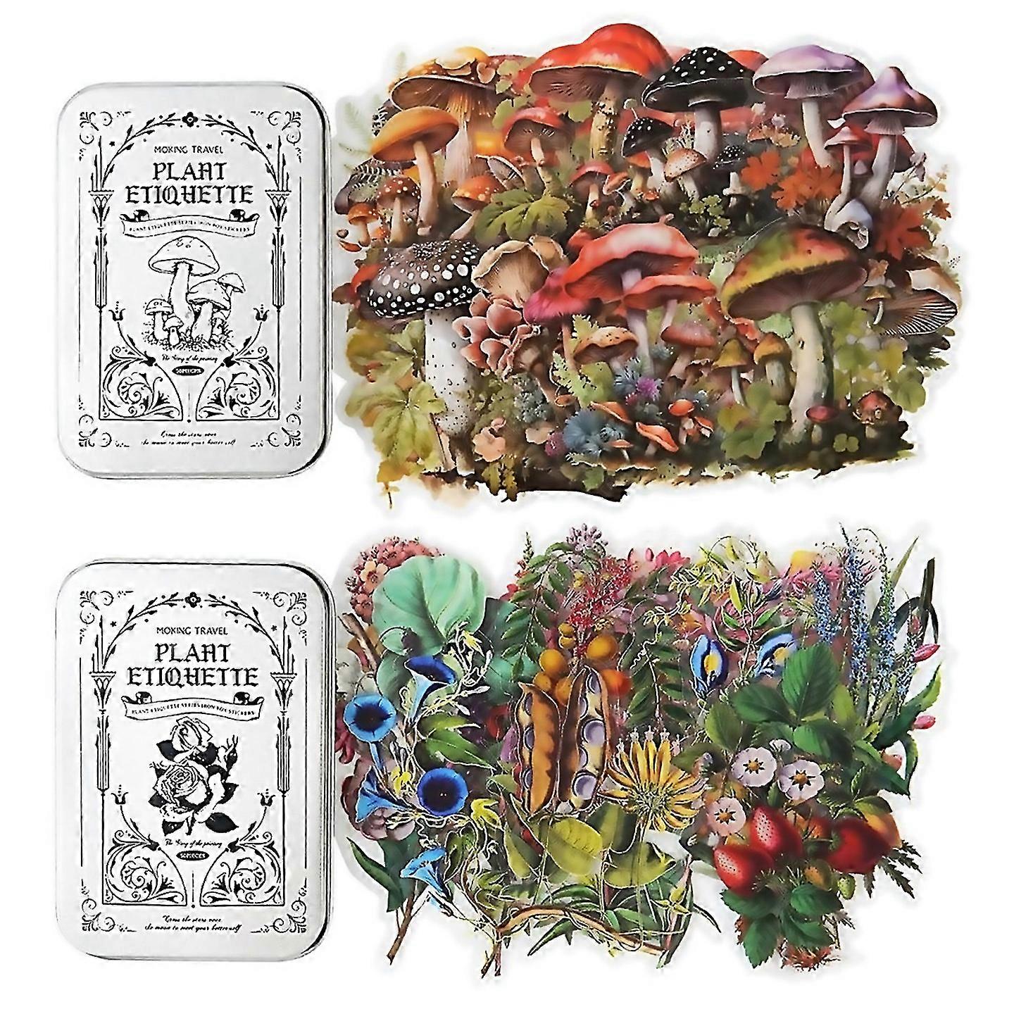 For 100pcs Plant Theme Scrapbook Stickers Kit With Iron Storage Box