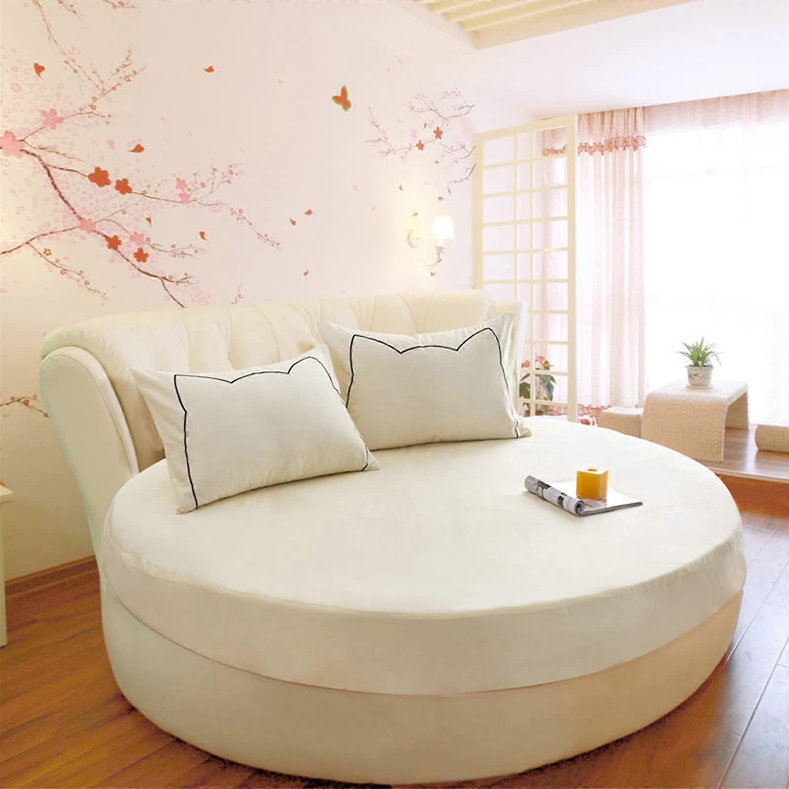 Sofa Bed Mattress Topper, Super Absorbent Easy Care, Washable King Size Round Mattress Protector, Beige, Diameter 2.2m