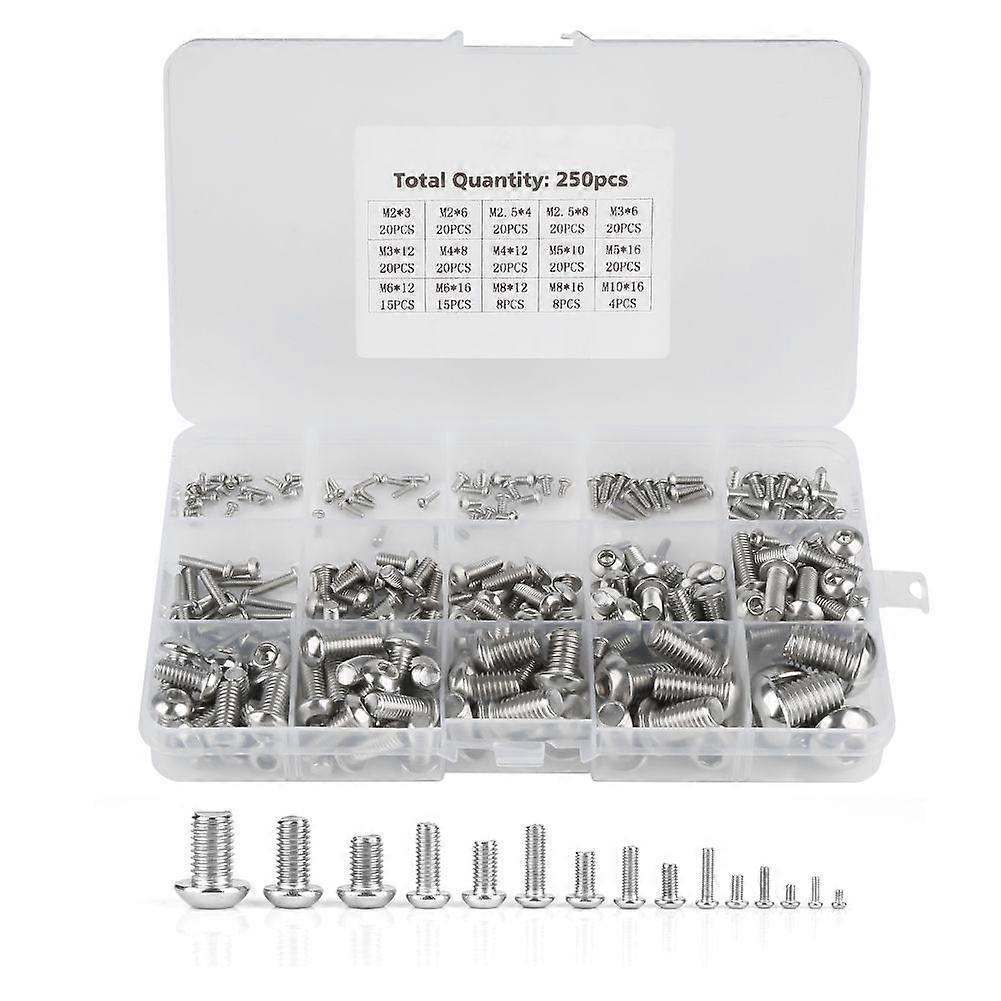 250pcs M2/ M2.5/ M3 /M4/ M5/ M6/ M8/ M10 Machine Screws Set for Laptop/Keyboard/Phone/PC (Hexagon Socket Screw Bolt)