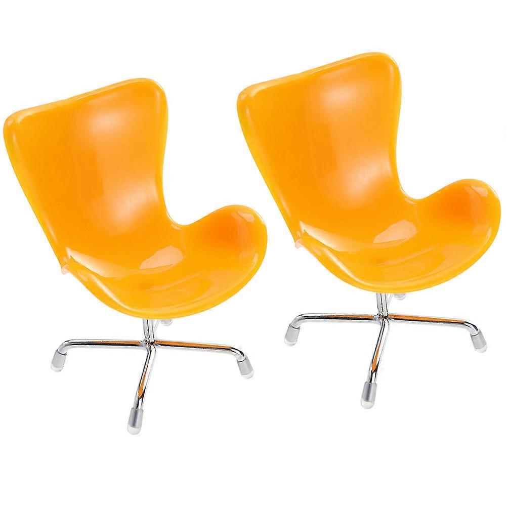 Yellow Miniature Chair Model for Office 2Pcs Realistic Mini House Decor