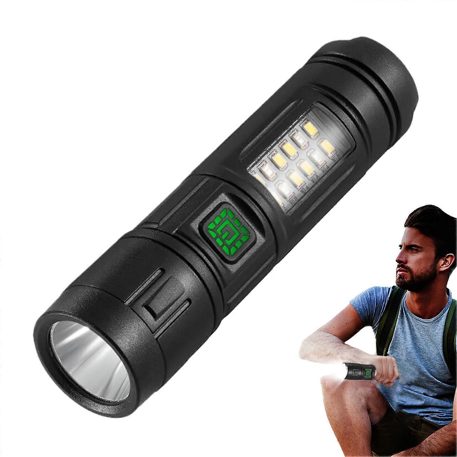 Led Flashlight Rechargeable with Sidelight, Water-Resistant Handheld Flashlight for Hiking, Camping, and Walking