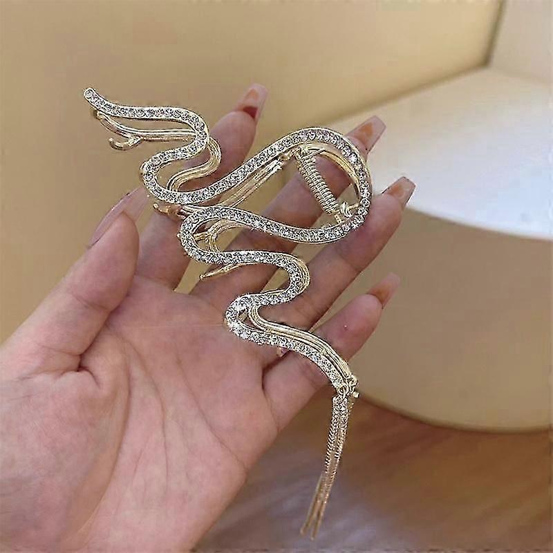 مشبك شعر طويل مموج من المعدن مرصع بأحجار الراين ومشبك شعر على شكل سمكة قرش للنساء مشابك شعر ذات طابع عتيق إكسسوارات شعر عتيقة