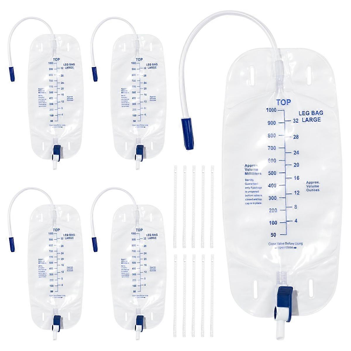 Urindræningspose 1000ml kateterbenpose, 5-pak kateterbenposer