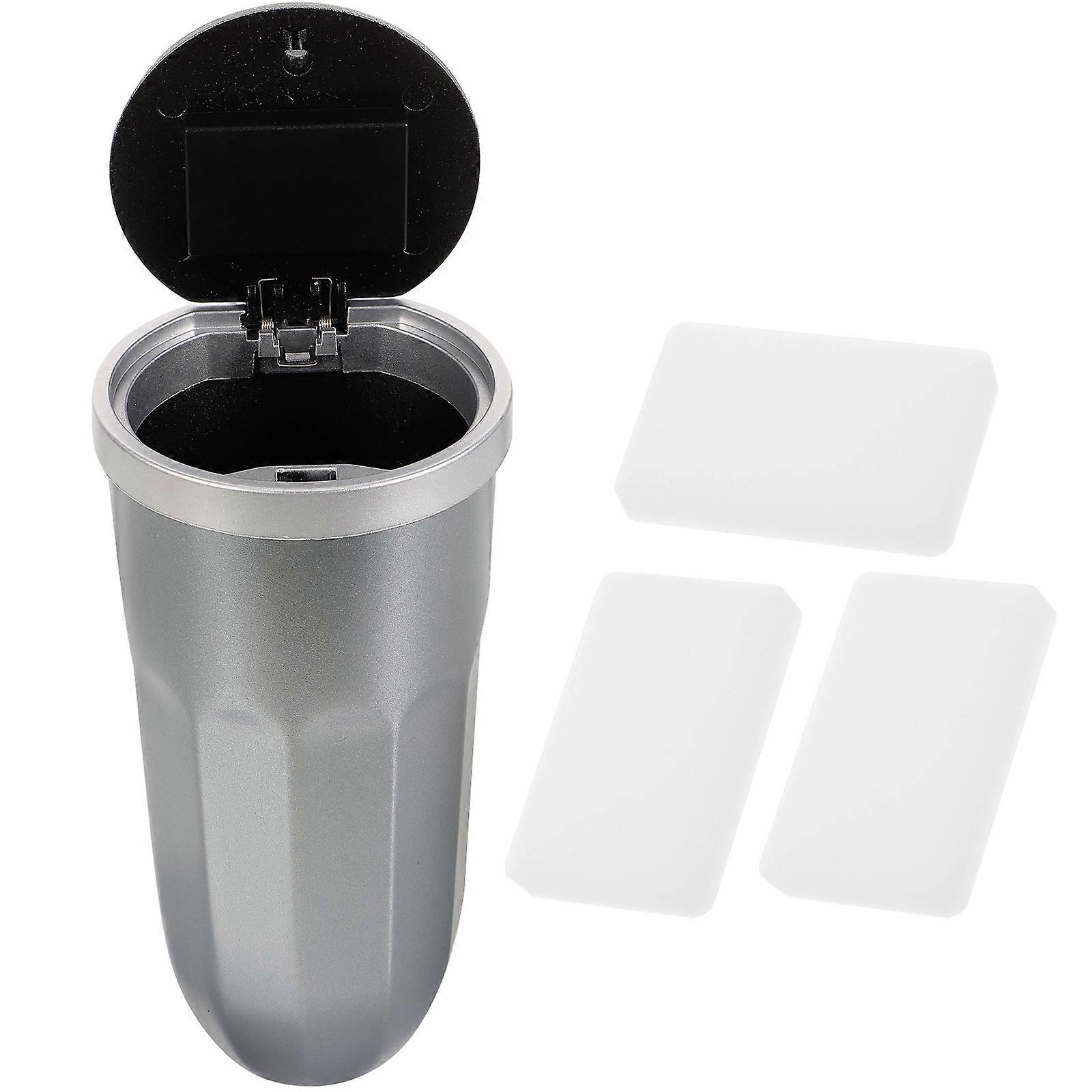 Small Car Trash Bin with Lid for 2Pcs Plastic Gray Container