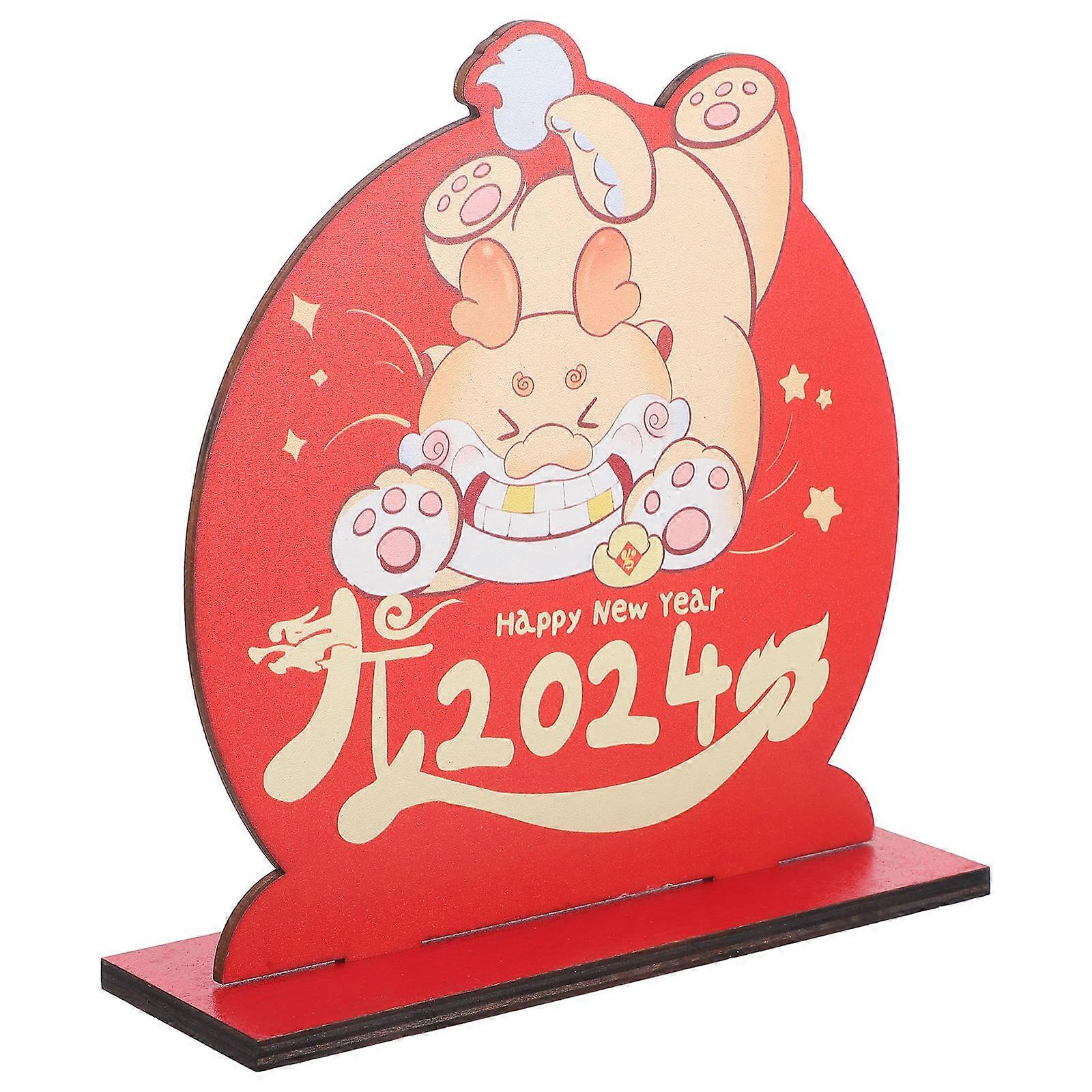New Year Table Wood Sign Decoration for Desktop 4Pcs Set