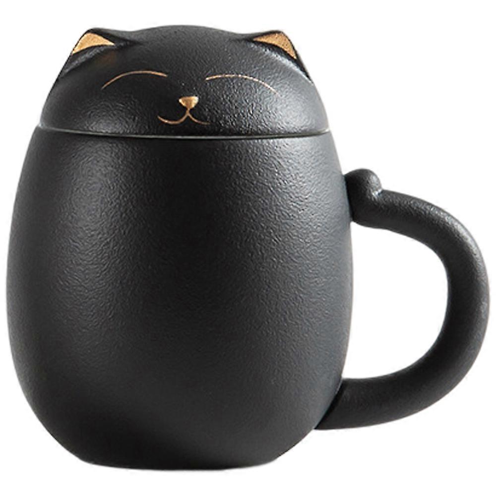 Ceramic Tea Cup With Lid And Filter For Cat Lovers Beverage Cup 400ml 1Set