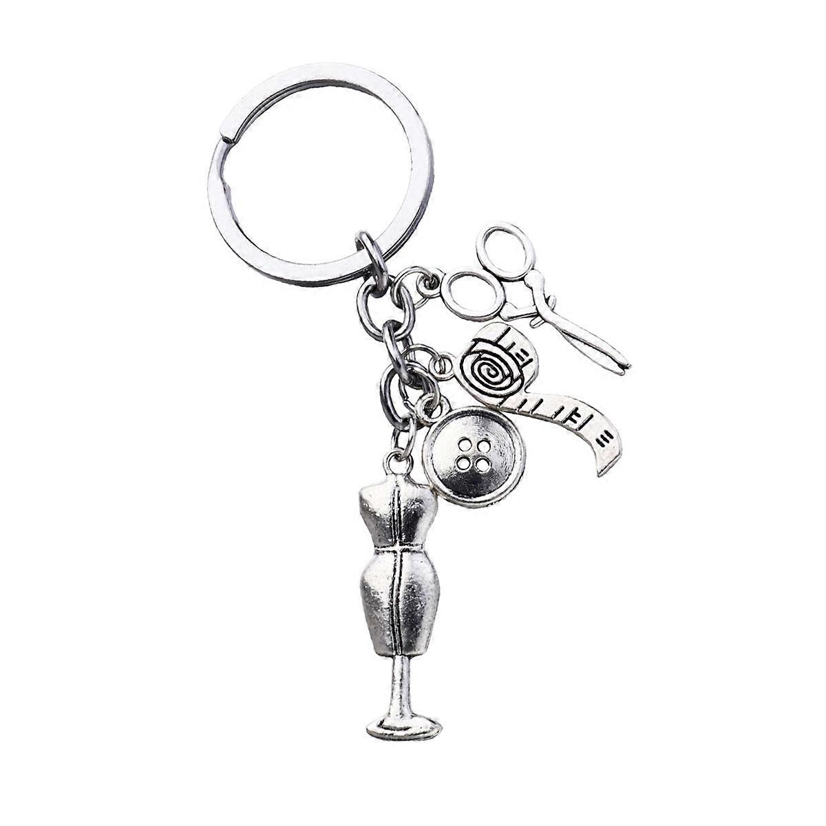 Key Rings Ornaments Button Ruler Design for Hanging Keys 3Pcs Silver