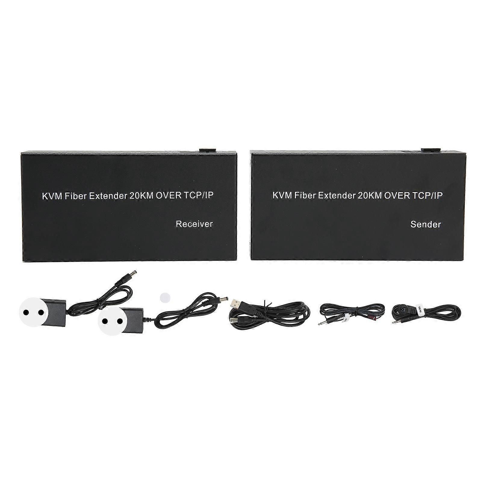 HD KVM Extender 20KM Single Mode Fiber 1080P 60Hz 0 Latency Local Output KVM Fiber Extender for Computer 100240V EU Plug