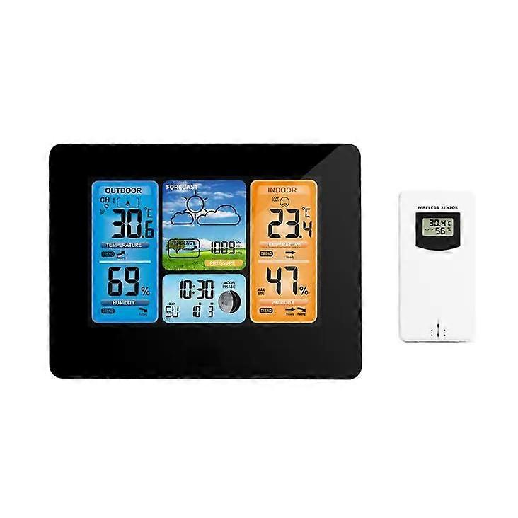 Wireless Weather Station Digital Color Forecast Weather Station with Alert and Temperature/Humidity/Barometer/Alarm/Moon/Weather Clock with Outdoor S