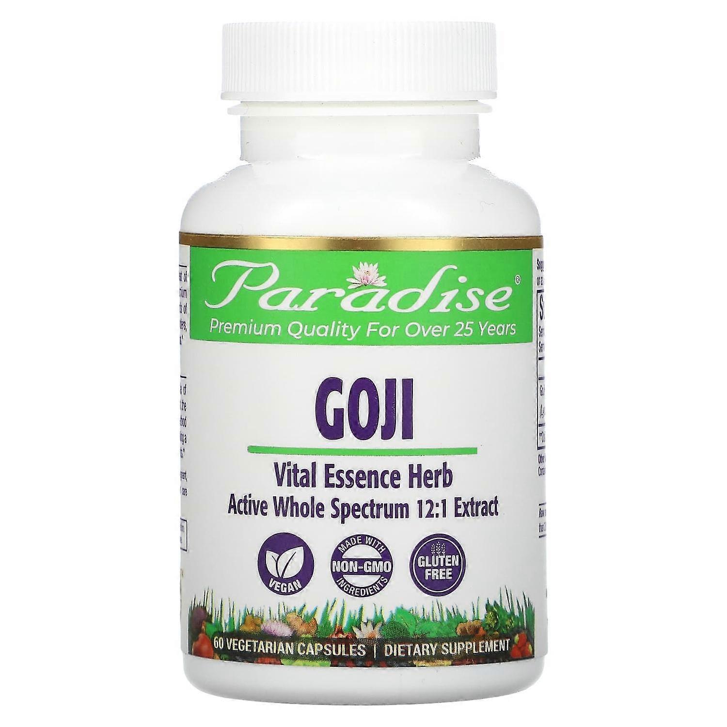 Paradise Herbs, Goji, 60 Vegetarian Capsules