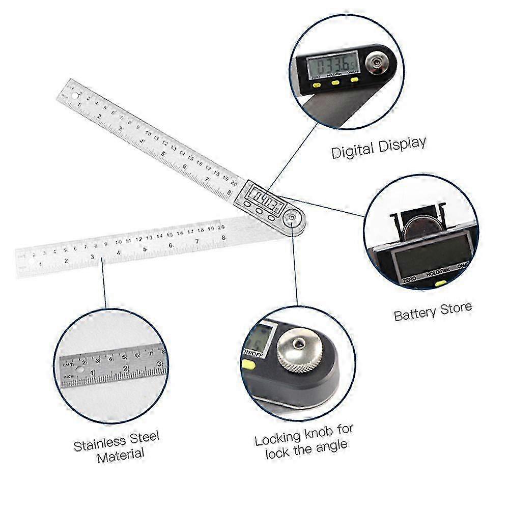 Multifunctional Digital LCD Display Angle Ruler 360 Stainless Steel Electronic Goniometer Protractor Measuring Tool with   Hold and Zeroing Function