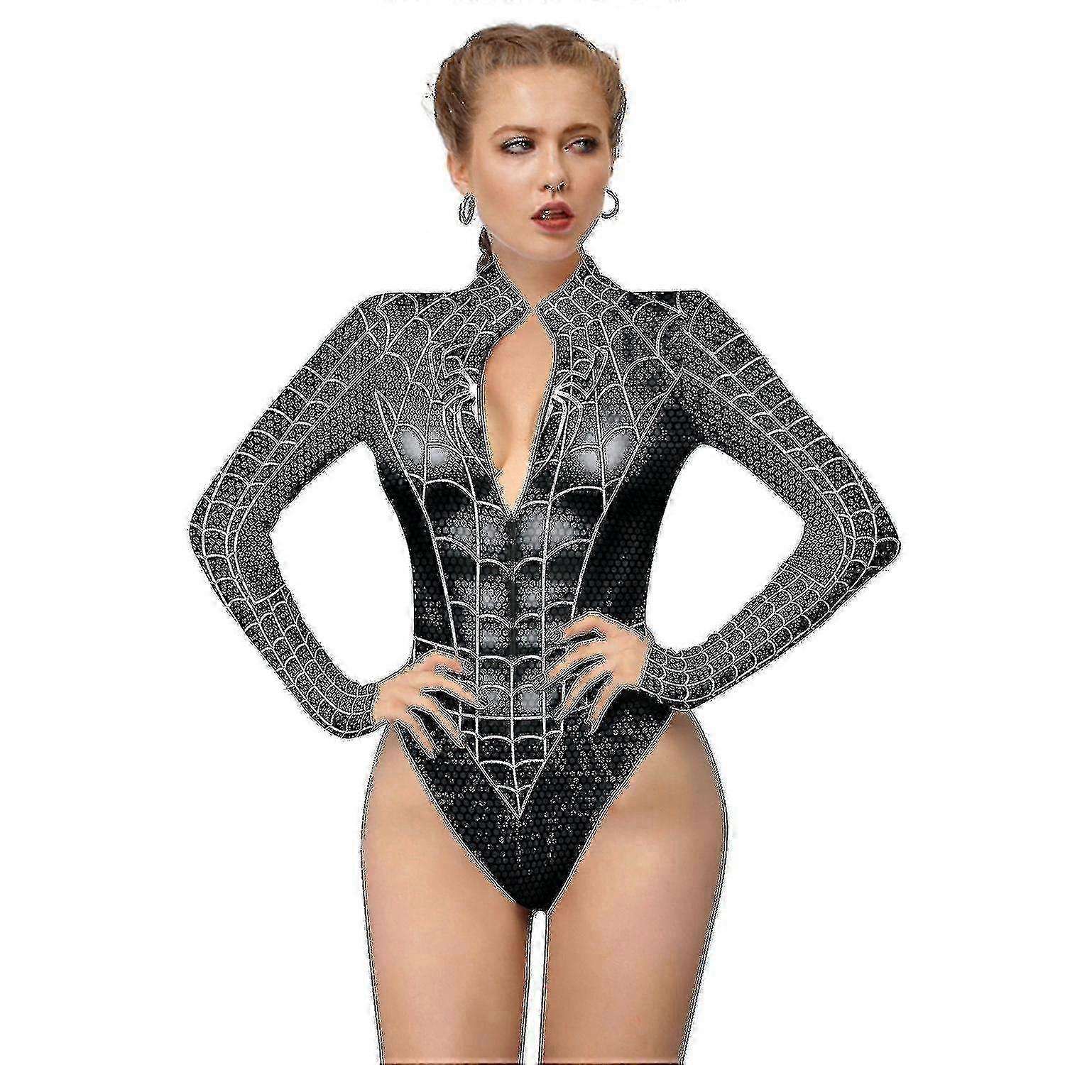 女性 スパイダーマン スケルトン ボーンフレーム レオタード ボディスーツ ハロウィンパーティー ファンシードレス コスプレコスチューム