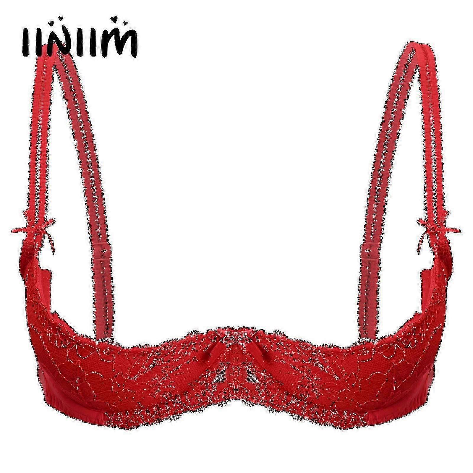 Damunderkläder Öppna bröstbehåar 1/2 kopp Push Up Bygel Spets BH Justerbar rem Svamp Vadderad Bysthållare Underkläder Banmo