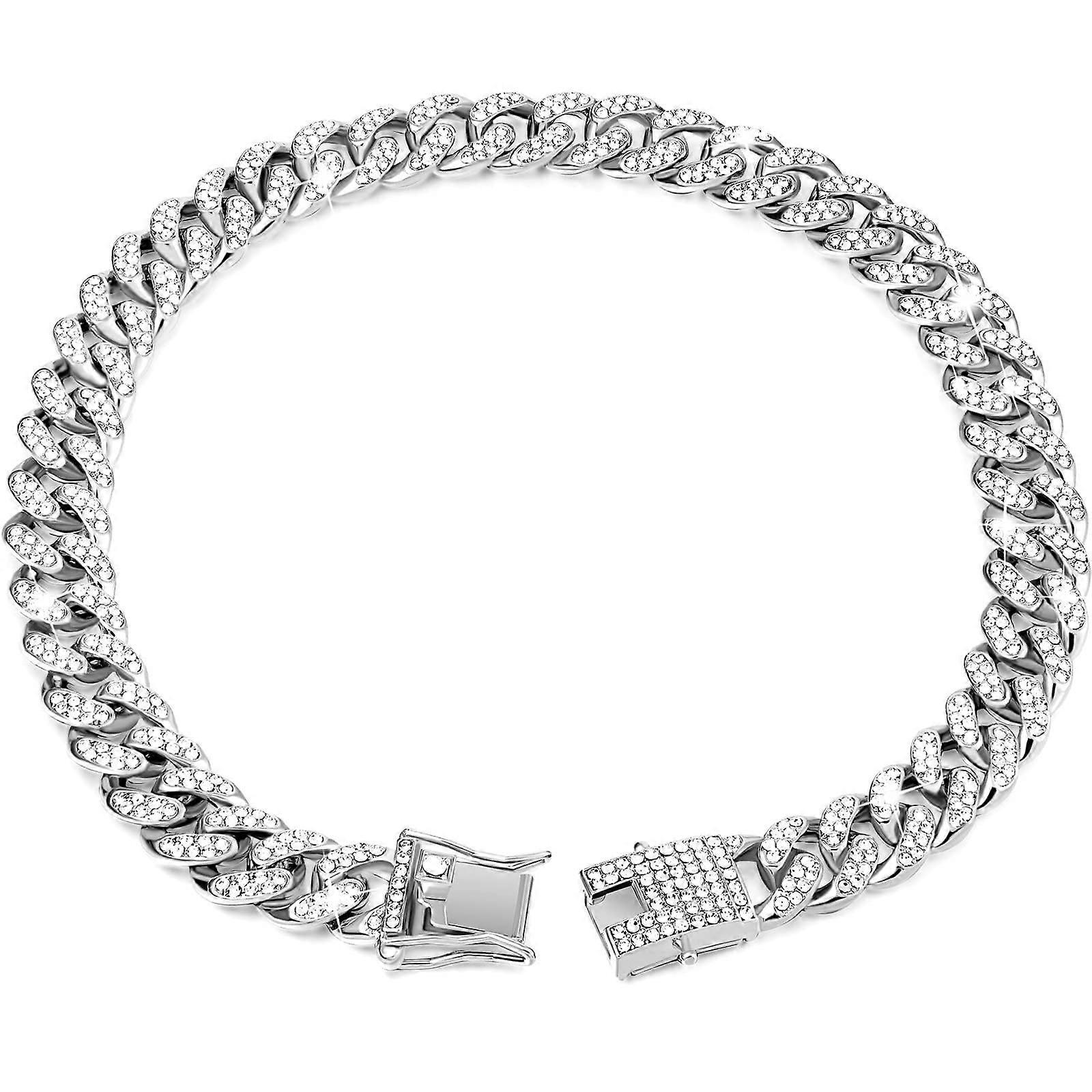 Dicasser Dog Chain Diamond Cuban Collar, 22" Silver Metal Chain with Secure Buckle, Compatible with Small, Medium, Large Dogs & Cats