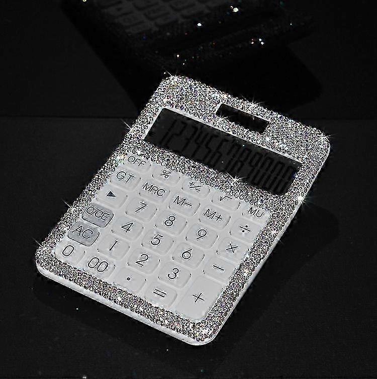 Stylish Bling Rhinestone Crystal Dazzling 12 Digit Solar and Battery Dual Power Large LCD Display Standard Desktop Calculator for Office,Home, School