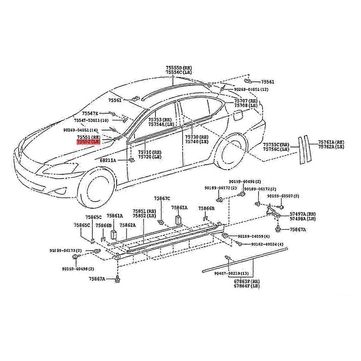 1Pair Windshield Pillar Molding with Clips Kit for