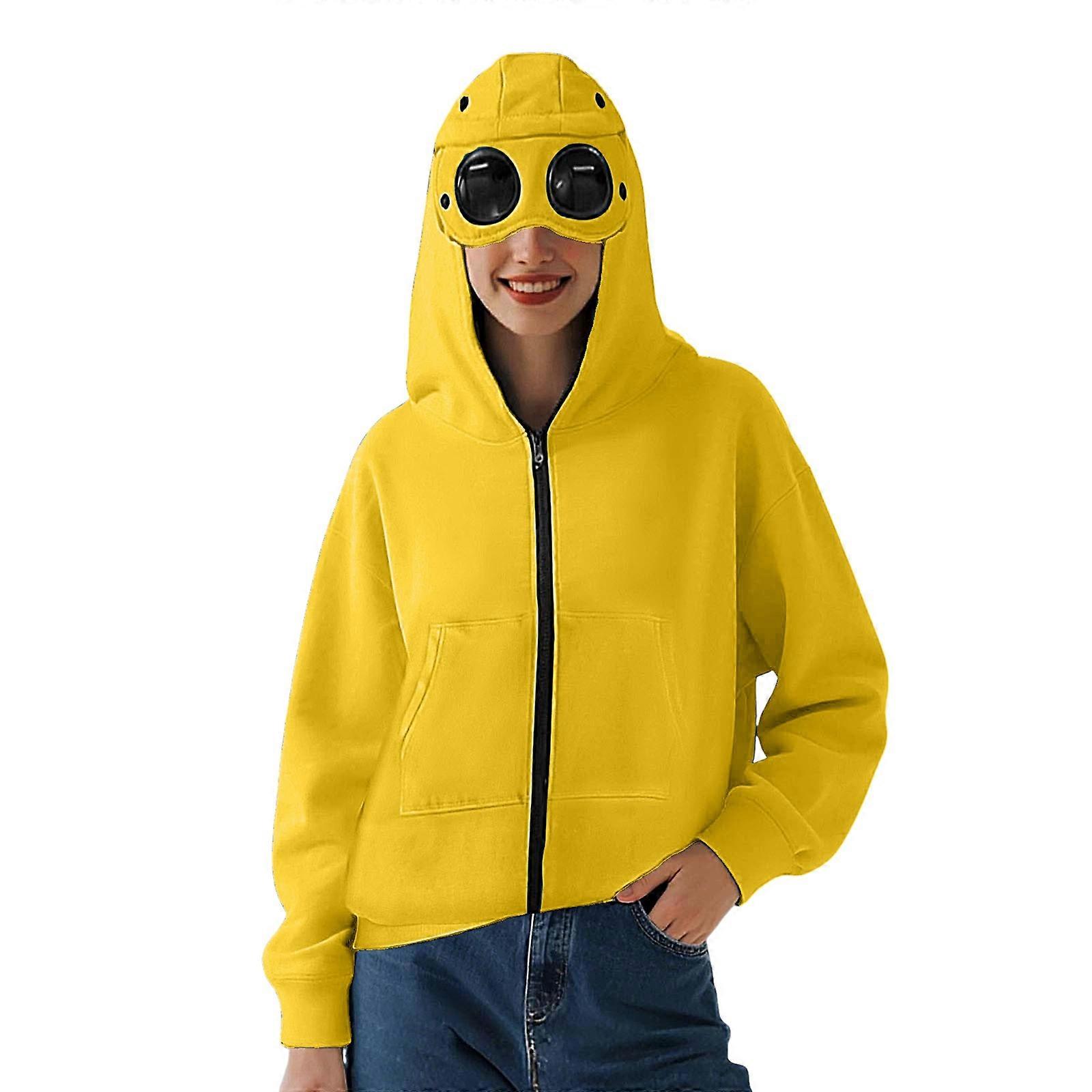 Women's comfortable travel hoodie with built-in eye mask for sleeping and flying  Yellow XL