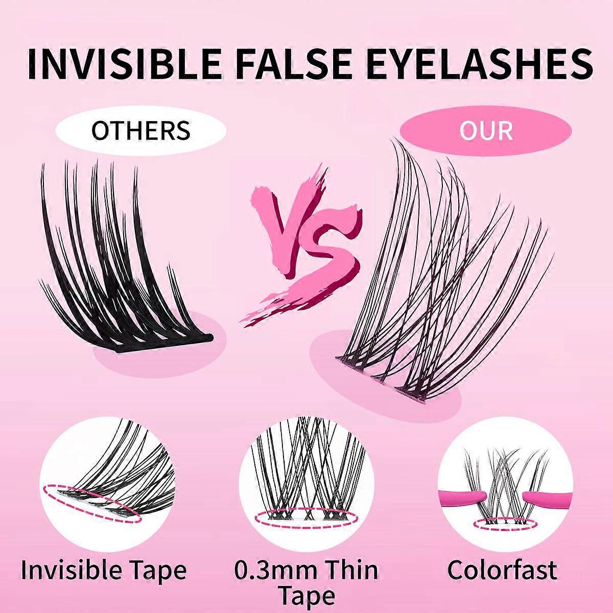Invisible Band Lash Clusters Kit - 8-18mm D Curl DIY Lash Extensions with Glue & Remover, Self-Grafting Makeup Set