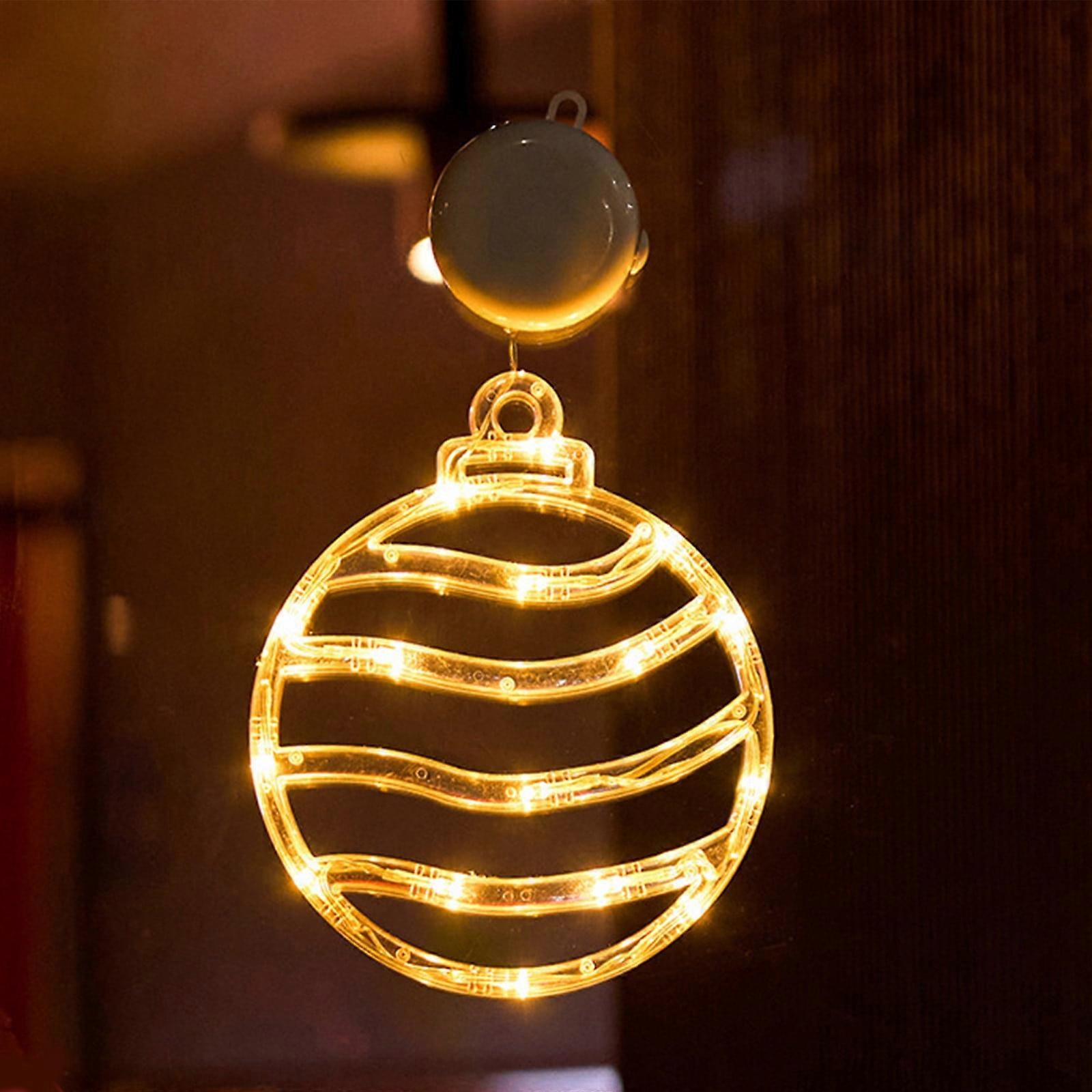 Christmas LED Light Decoration with Suction Cup Hook, Snowflake Snowman Battery-Powered Indoor Window Display, Warm White, Compatible with WJSXC