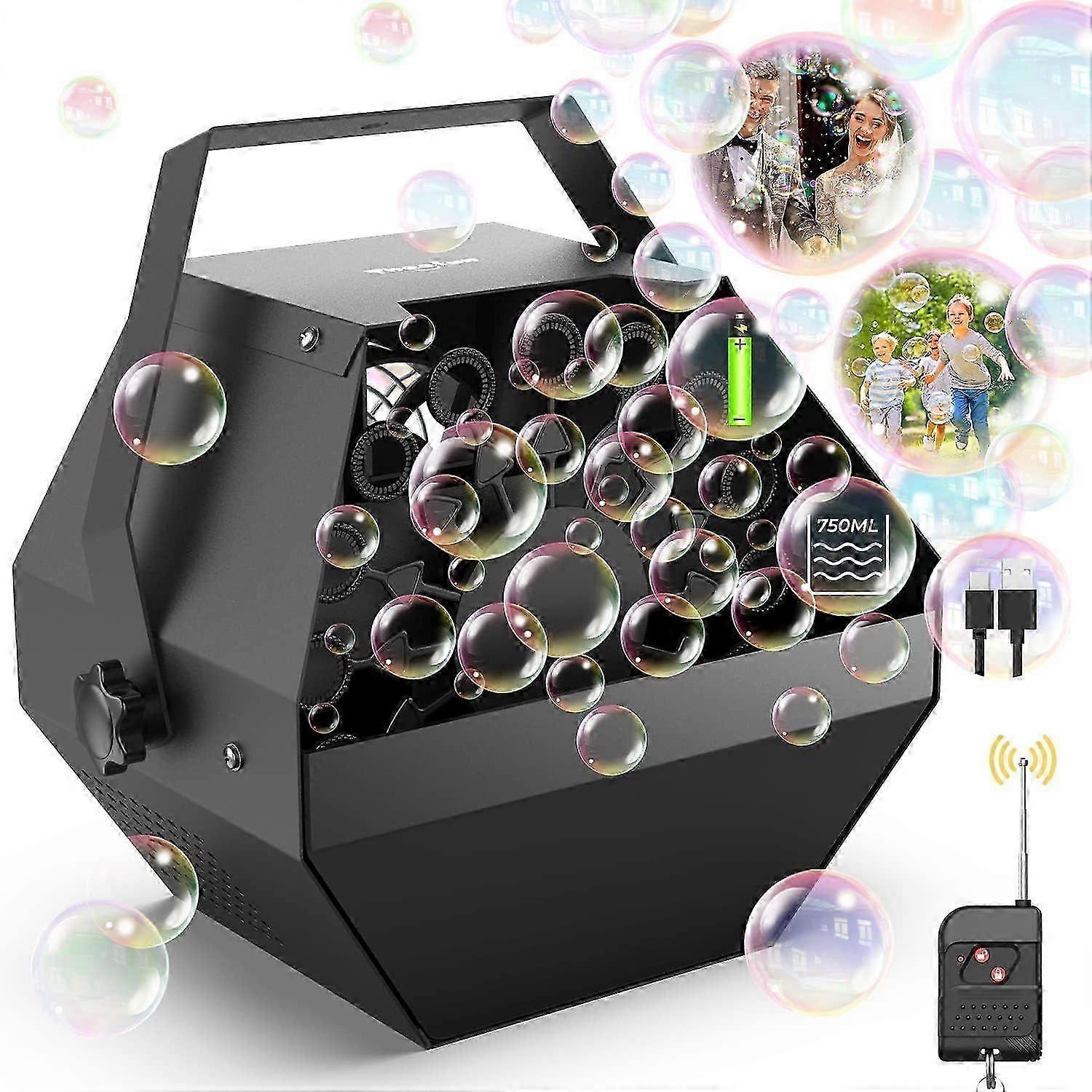 Bubble Machine: Remote Control 750ML Metal Bubble Blower Wireless Type-C or
