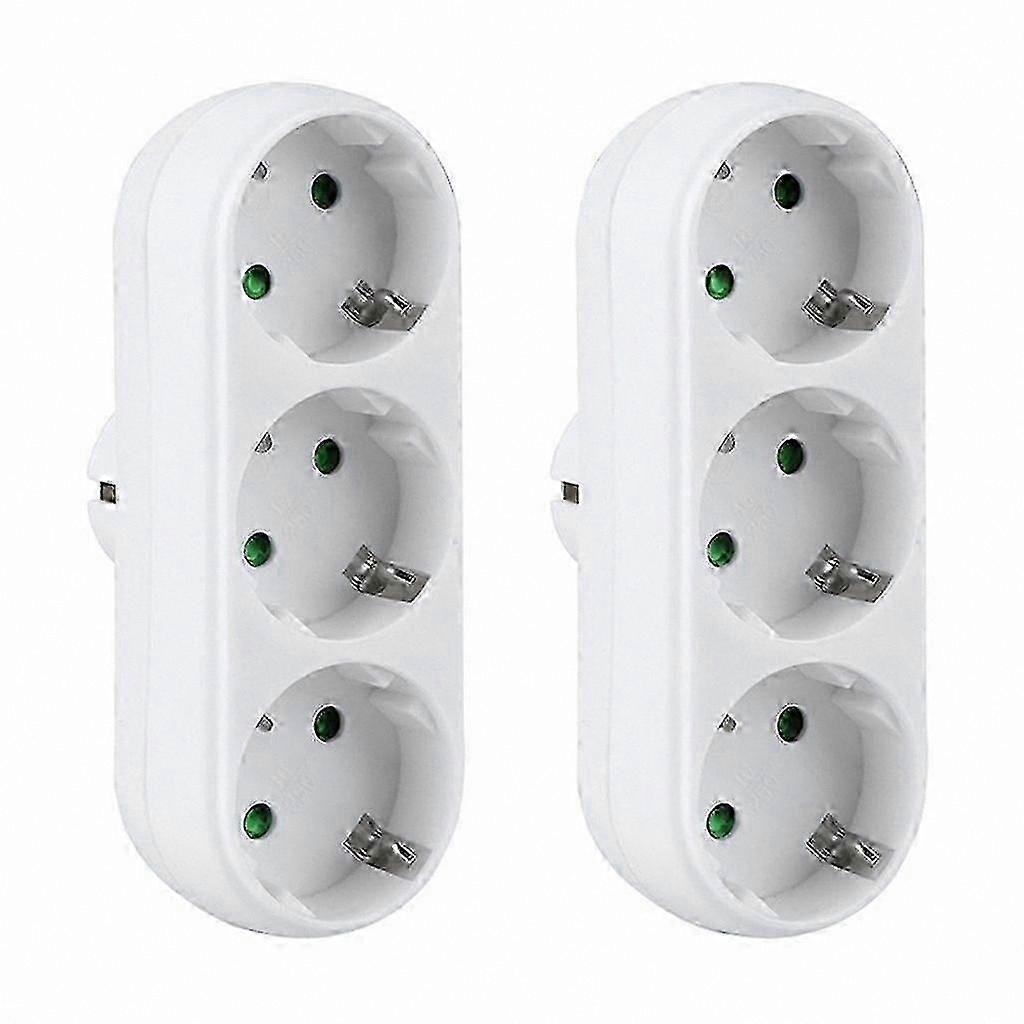 3-Outlet Power Strip Adapter, 2-Pack Multi Plug Socket with 16A/250V Capacity