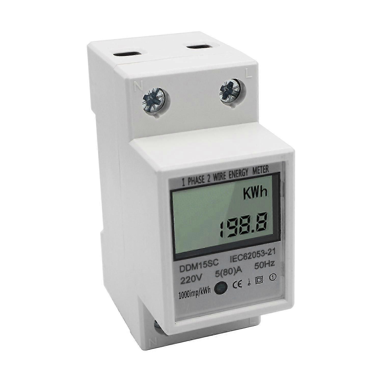 Misuratore di energia su guida DIN monofase con display digitale LCD 5-80A