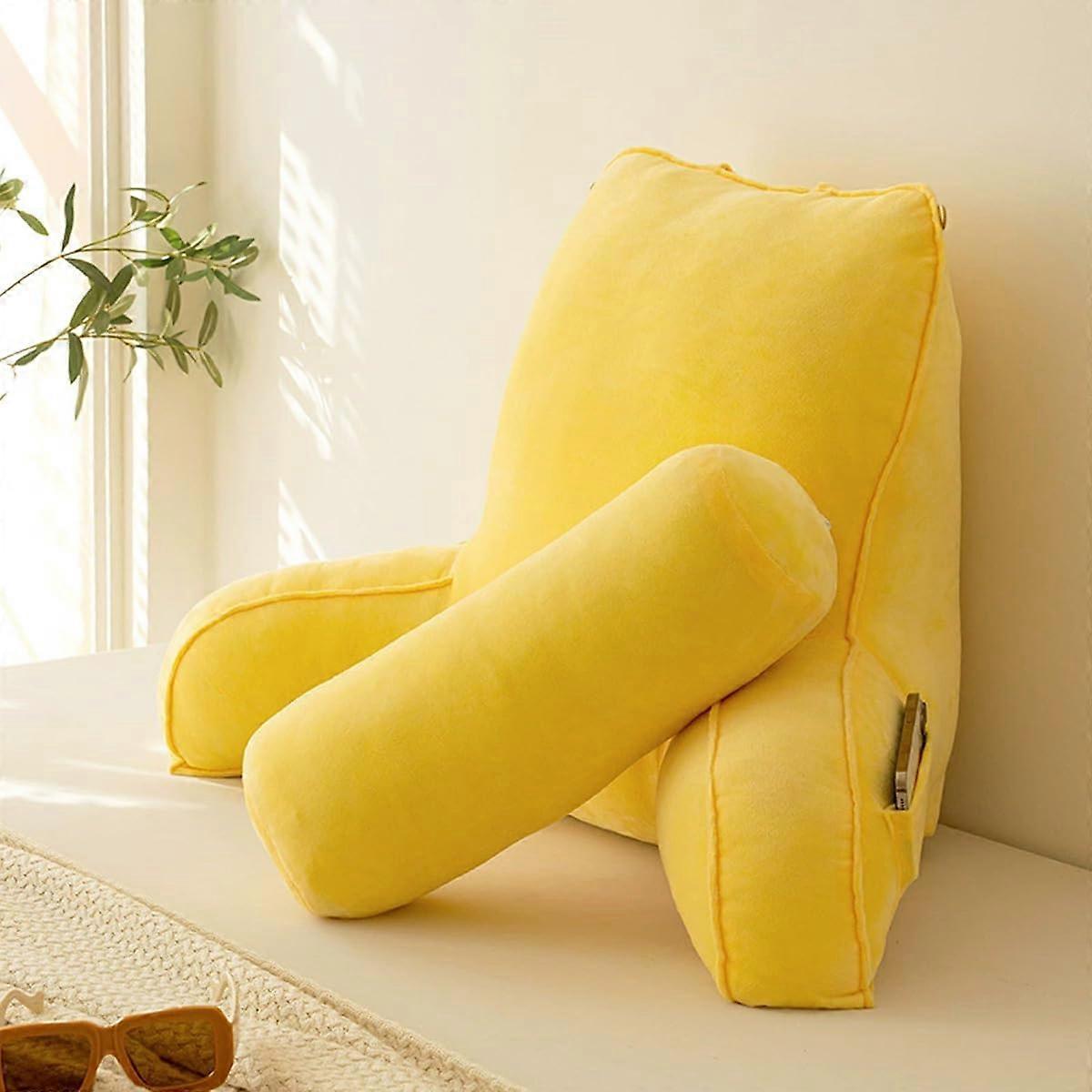 Reading Pillow with Neck Roll Support for Bed or Couch, Soft Armrest Cushion for Reading Gaming, Yellow 75x55cm