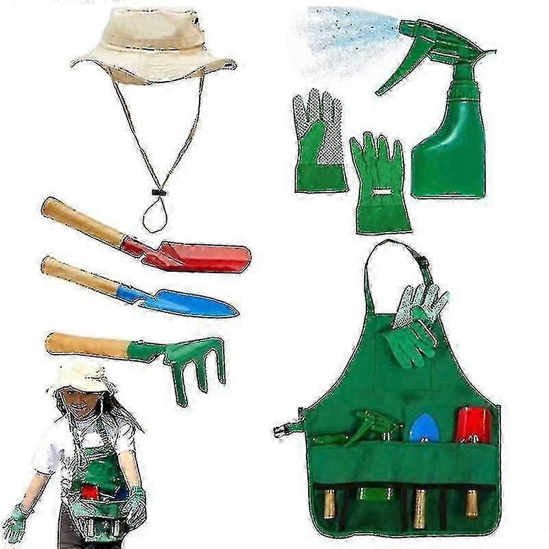 8 قطعة / مجموعة مجرفة صغيرة أشعل النار أدوات الحديقة المحمولة الصغيرة البستنة الأطفال التظاهر اللعب لعبة الملحقات مع قفازات قبعة ساحة