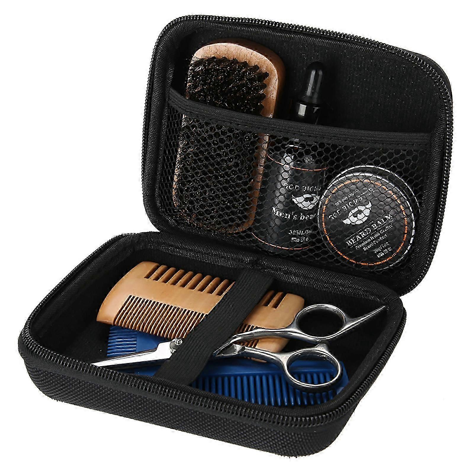 Men beard grooming set 7PCS portable with styling oil scissors comb