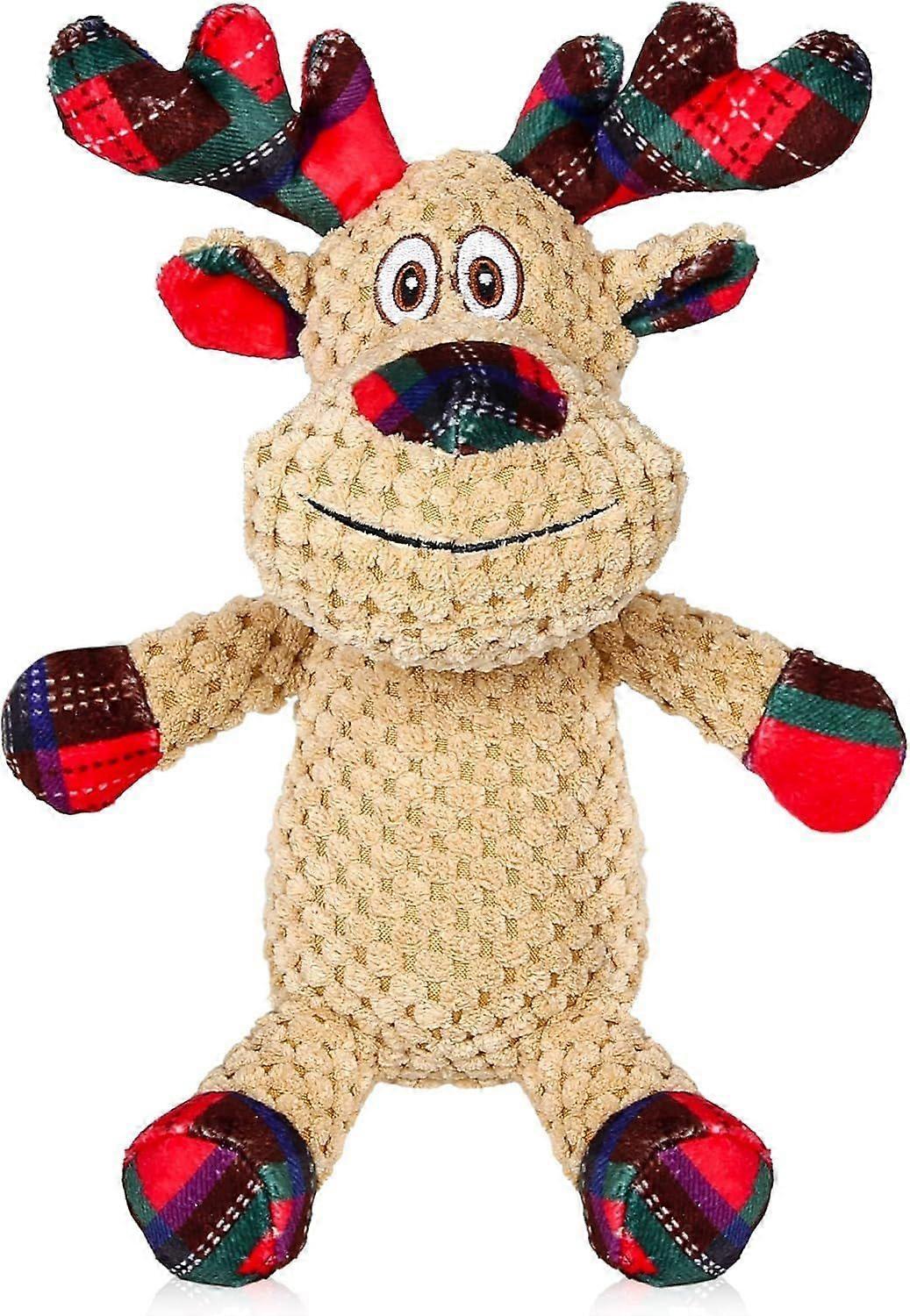 Dog Toys Squeaky Interactive Stuffed PP Cotton Puppy Teething Chew Toy Deer Shape Crinkle Sound Paper Tail, for Large Medium Small Breeds Indoor Outdo