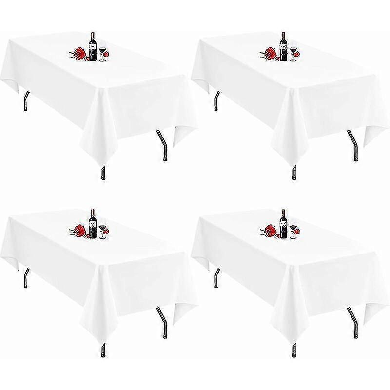 Lot de 4 Nappes Blanches pour Tables Rectangulaires 140 x 250cm Nappe Rectangulaire Blanche Lin de Table Tissu Polyester Nappes Blanches Lavables pour W
