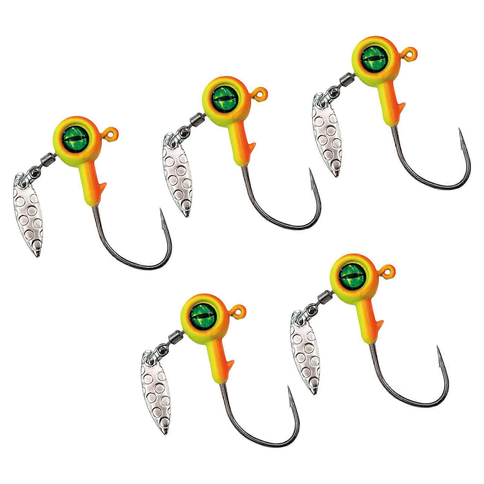 5Pcs 3D Eye Fishing Jig Hook Double Locking Triangular Hook Spinner Sequins Jig Hook Fishing Rotating Sequins Jig Lures  Yellow orange