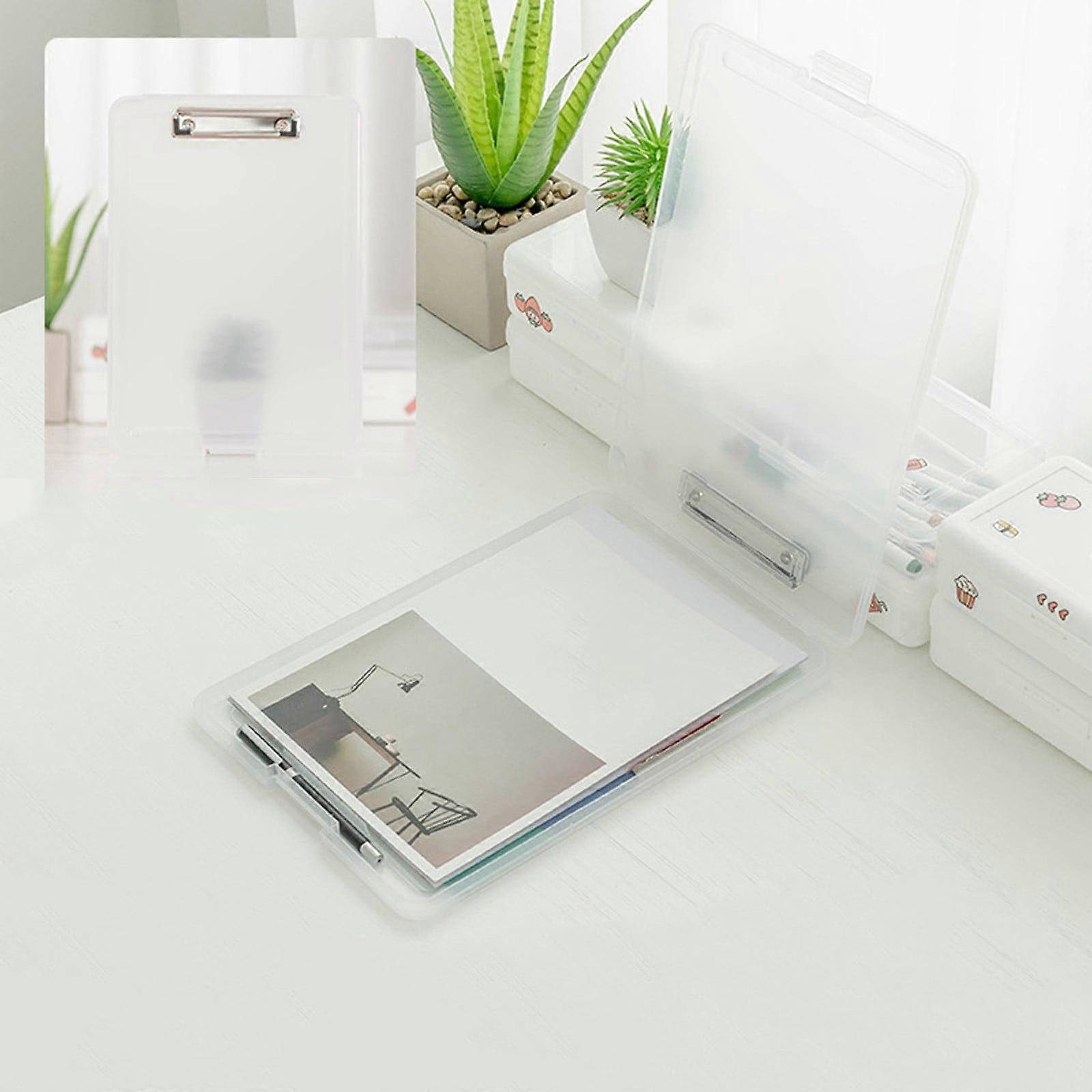 Kiplyki Portable A4 File Box Transparent Plastic Storage Box Document Paper Protector Desk Paper Organizers Case Magazine Organizers