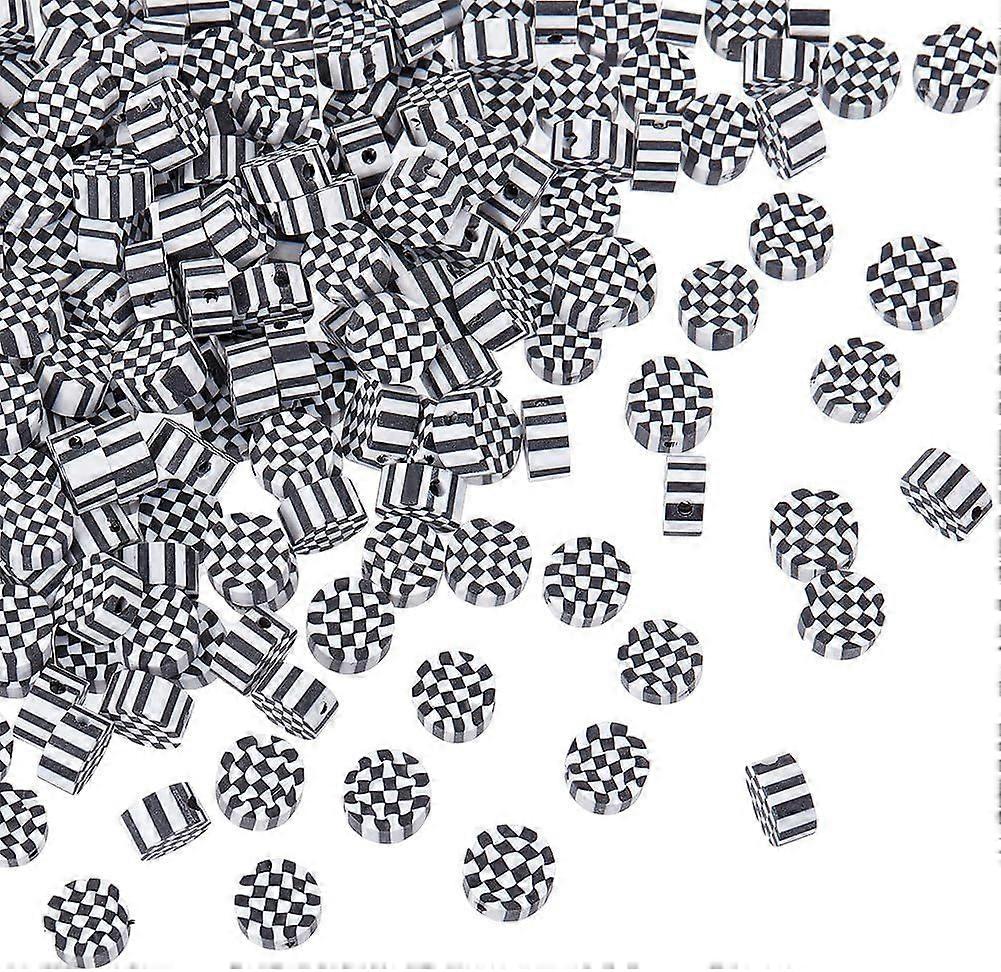 1 Box 300Pcs Checkerboard Beads Check Beads Bulk 10mm Large Black White Soft Handmade Racing Coin Round Flat Clay Beads for Bracelets Making Beading N