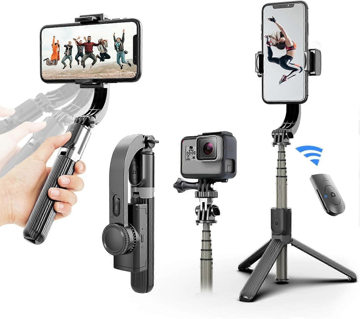 Gimbal Stabilizer for Smartphone, with Retractable Selfie Stick and Tripod1-Axis Multifunction Remote